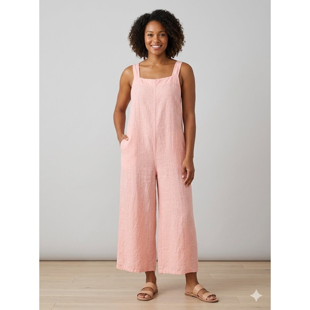 Haute Hippie Style Coral Pink Linen Blend Wide Leg Crop Jumpsuit Sz M Minimalist - Picture 13 of 13